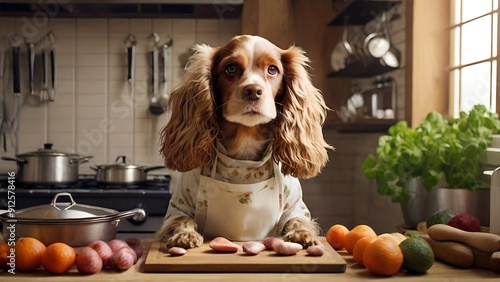 Obraz na płótnie dog cook spaniel kitchen. AI generated 