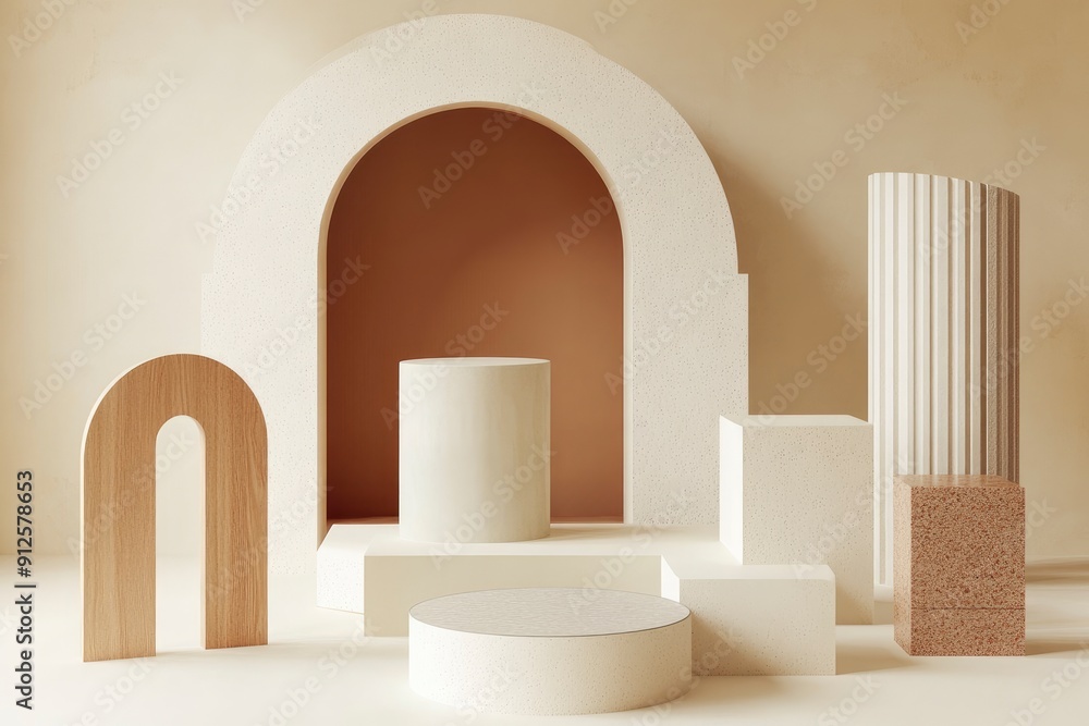 geometric podiums on cream background , ai geometric podiums on cream background , ai