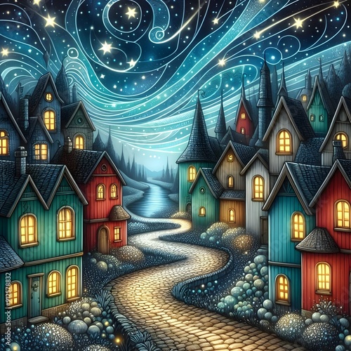 Starlit Village Dreams. 