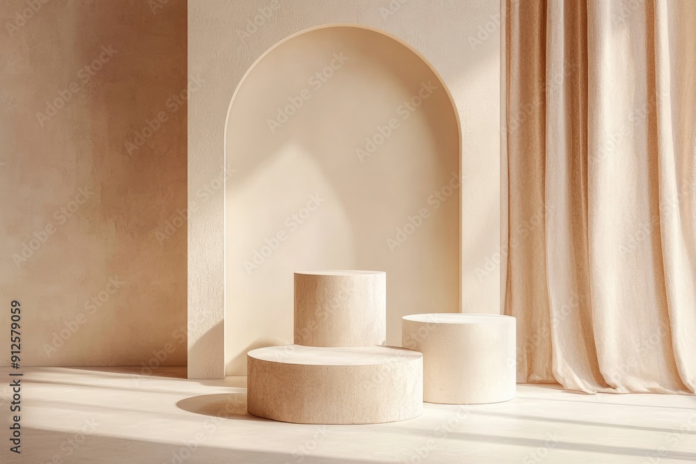 geometric podiums on cream background , ai geometric podiums on cream background , ai