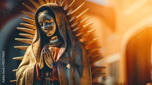 Statue of Saint Mary of Guadalupe (Virgen de Guadalupe) in honor of the celebration of the Mexican holiday of December 12