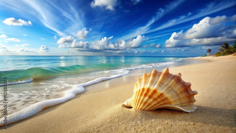 A serene seashell lies on pristine sandy shores, evoking feelings of tranquility and freedom, perfect for conveying the relaxing essence of a summer beach getaway. A serene seashell lies on pristine sandy shores, evoking feelings of tranquility and freedom, perfect for conveying the relaxing essence of a summer beach getaway.
