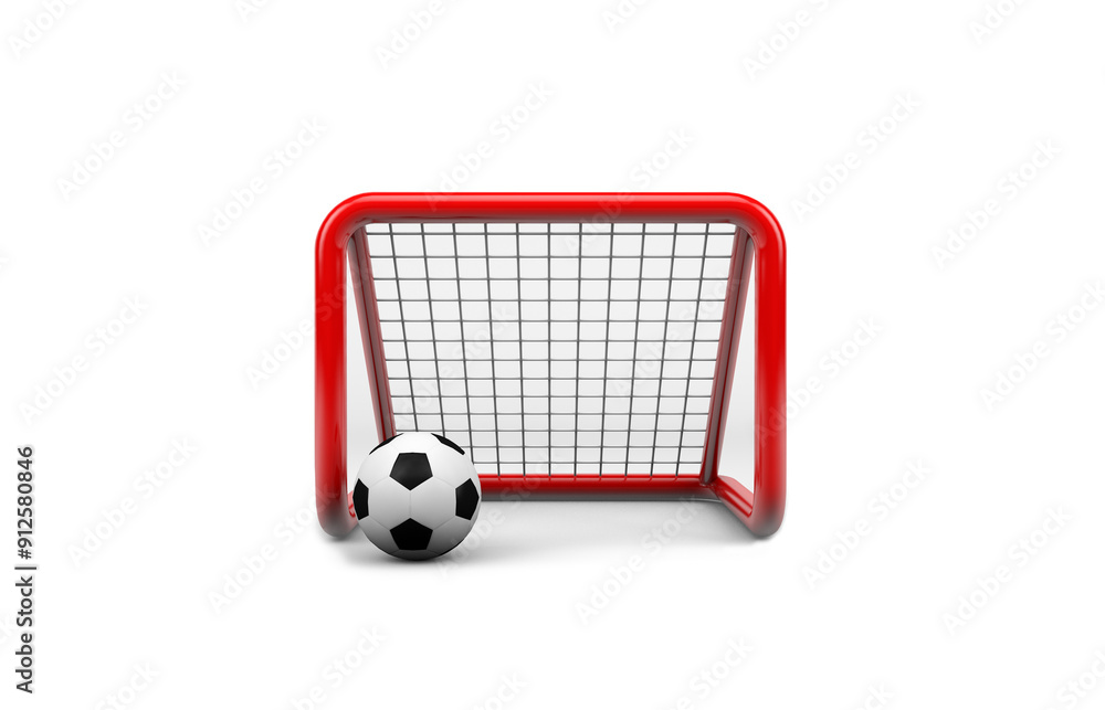 3D rendering, Close up red football goal post, soccer goal icon, front