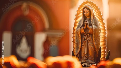 Statue of Saint Mary of Guadalupe (Virgen de Guadalupe) in honor of the celebration of the Mexican holiday of December 12 photo