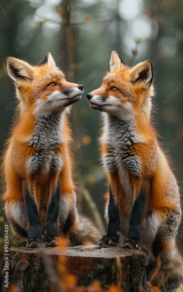 custom made wallpaper toronto digitalTwo baby foxes are standing on a log, looking at each other
