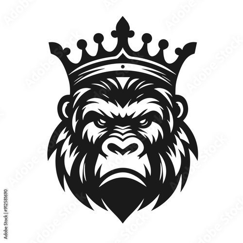 Clean black and white vector silhouette of a Gorilla isolated on white background