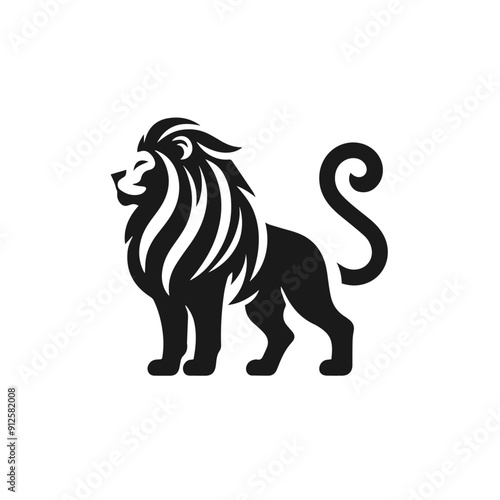 Clean black and white vector silhouette of a Lion isolated on white background