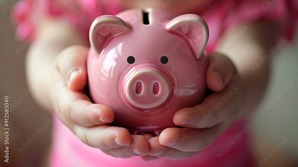 Baby hand holding a piggy bank for saving money and financial concept, The concept of saving money Baby hand holding a piggy bank for saving money and financial concept, The concept of saving money