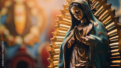Statue of Saint Mary of Guadalupe (Virgen de Guadalupe) in honor of the celebration of the Mexican holiday of December 12