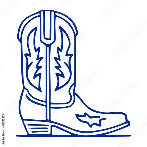 A blue outline of a cowboy boot with a star design