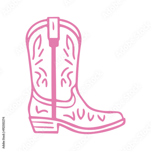 A pink cowboy boot with decorative patterns