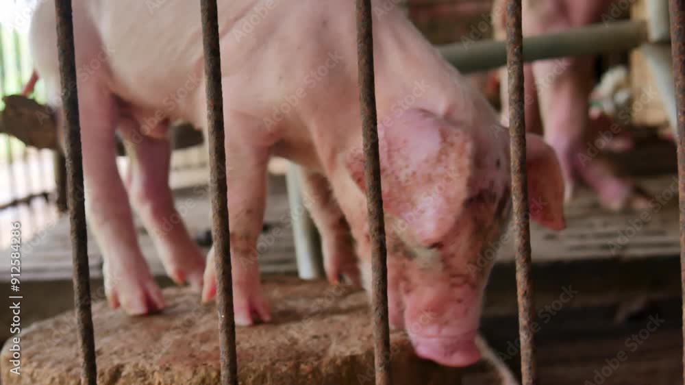 Little pigs in the pen, Many piglets in the cage, close-up of cute piglet, Pig farming Livestock. Little pigs in the pen, Many piglets in the cage, close-up of cute piglet, Pig farming Livestock.