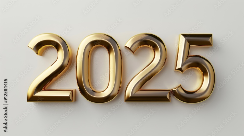 Golden volumetric numbers of 2025 on a white background Golden volumetric numbers of 2025 on a white background