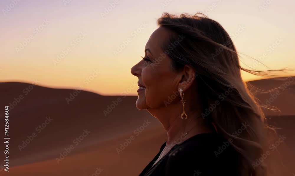 Portrait of beautiful middle aged woman in the desert at sunset. Portrait of beautiful middle aged woman in the desert at sunset.