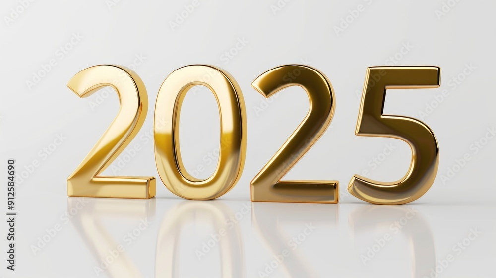 Golden volumetric numbers of 2025 on a white background Golden volumetric numbers of 2025 on a white background