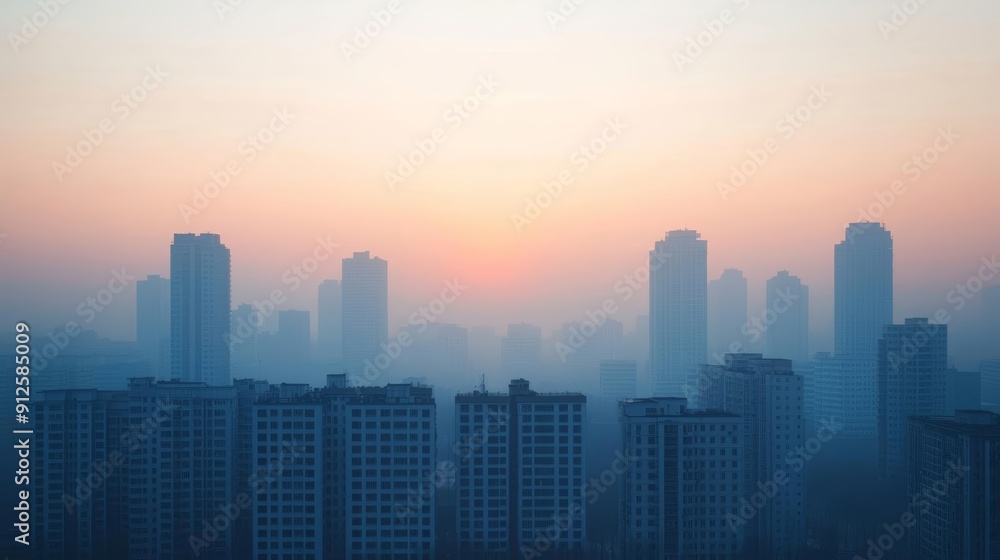 Fototapeta premium A city during a smog alert, with residents advised to stay indoors