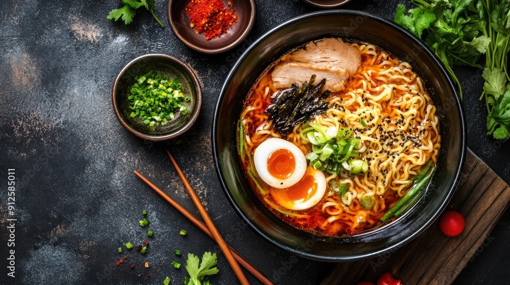 custom made wallpaper toronto digitalTraditional korean ramen, closeup top view