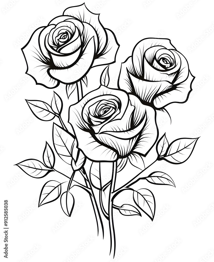 custom made wallpaper toronto digitalrose flower and leaf drawing illustration on white backgrounds. Flower icon. Set of decorative rose silhouettes. Vector rose isolated on white