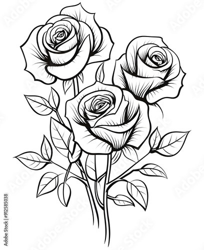 Wallpaper Mural rose flower and leaf drawing illustration on white backgrounds. Flower icon. Set of decorative rose silhouettes. Vector rose isolated on white Torontodigital.ca