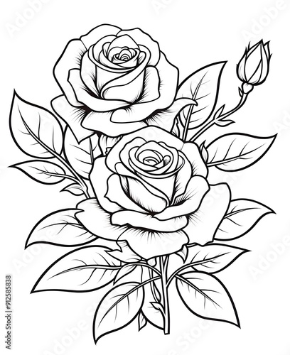 Wallpaper Mural rose flower and leaf drawing illustration on white backgrounds. Flower icon. Set of decorative rose silhouettes. Vector rose isolated on white Torontodigital.ca
