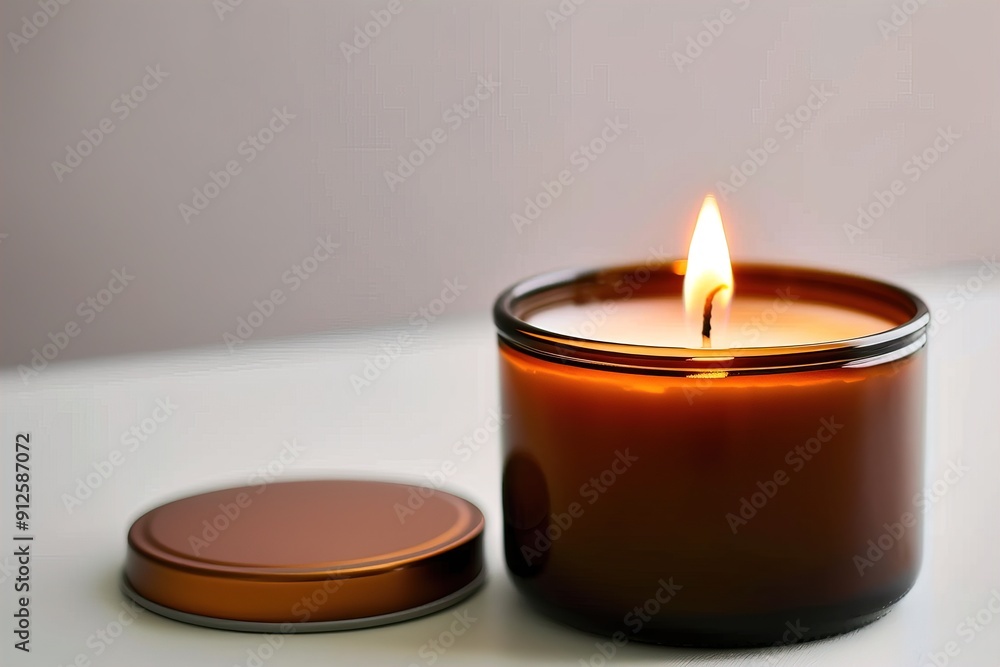 I lit a scented candle in a brown glass jar with a lid on a table to create a cozy ambiance I lit a scented candle in a brown glass jar with a lid on a table to create a cozy ambiance