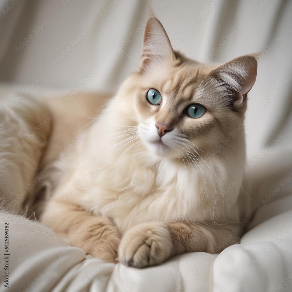An Highly Detailed Shot Of A Regal Balinese Cat Resting On A Plush Cushion Against A White The An Highly Detailed Shot Of A Regal Balinese Cat Resting On A Plush Cushion Against A White The