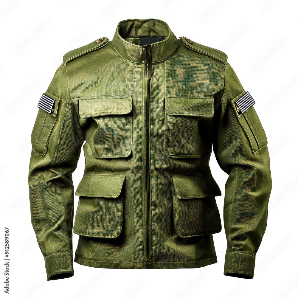 Stylish green military jacket featuring multiple pockets and a sleek design, perfect for outdoor activities and casual wear. Stylish green military jacket featuring multiple pockets and a sleek design, perfect for outdoor activities and casual wear.