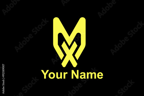 This is the MX letter logo, yellow on a black background, suitable for company logos, electronics, counters, t-shirt brands, distros, sandals, shoes, children's toys, sports teams, jerseys and others.