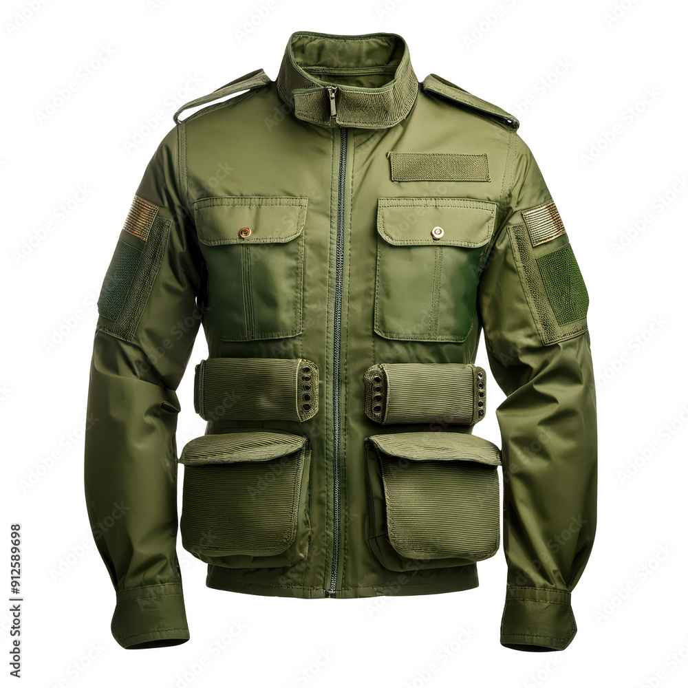 Stylish olive green military jacket with multiple pockets and a modern design, perfect for outdoor activities and casual wear. Stylish olive green military jacket with multiple pockets and a modern design, perfect for outdoor activities and casual wear.