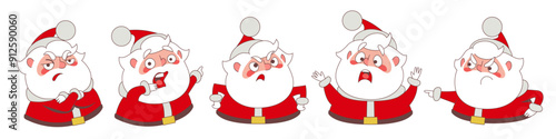 Set of characters of angry Santa Claus with negative emotions for adds and stickers