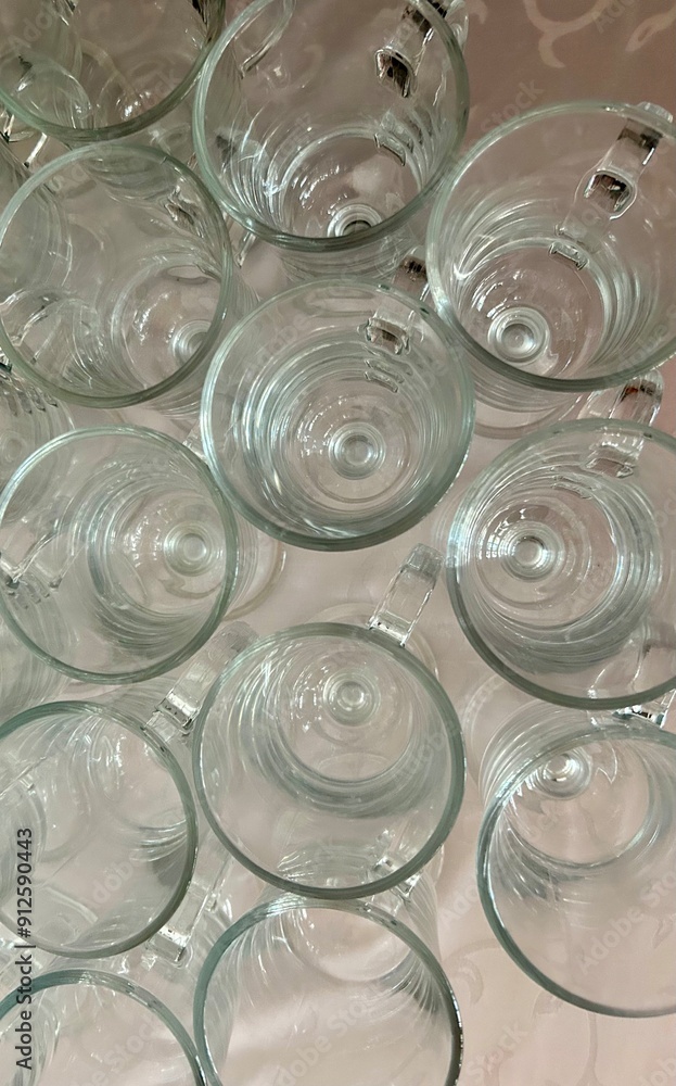 Top view of empty glass latte mugs
Top view of empty glass latte mugs