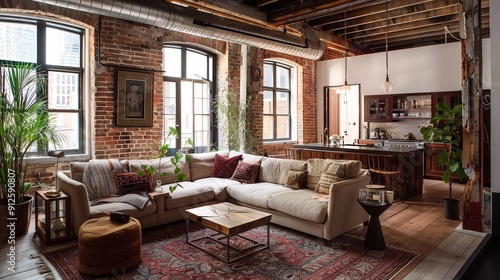 Rustic interiors emphasize natural elements like exposed brick, wooden beams, and vintage decor,