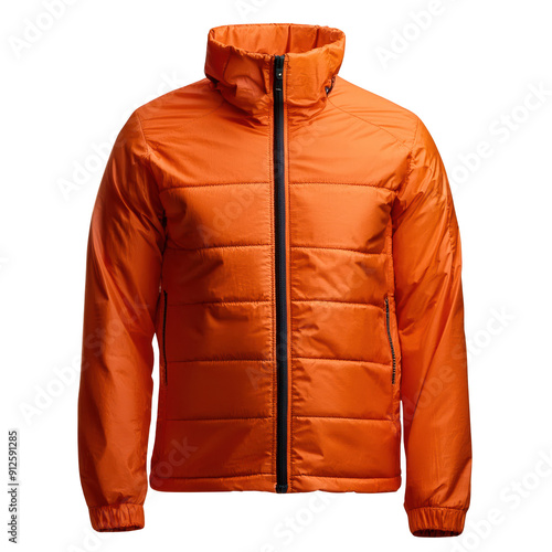Vibrant orange insulated jacket designed for warmth and comfort in cold weather. Perfect for outdoor adventures and winter fashion.