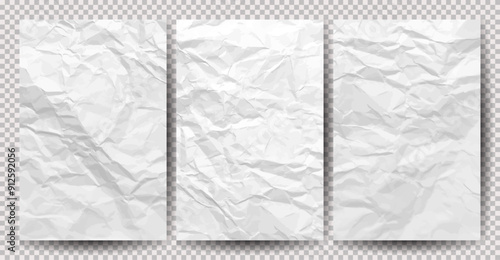 Set of white clean crumpled papers