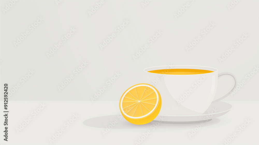 Cup of Tea with a Lemon Slice on White Background, Perfect for Modern Kitchen Decor, Cafe Menus, and Refreshment-Themed Designs Clean Minimalist Illustration Cup of Tea with a Lemon Slice on White Background, Perfect for Modern Kitchen Decor, Cafe Menus, and Refreshment-Themed Designs Clean Minimalist Illustration