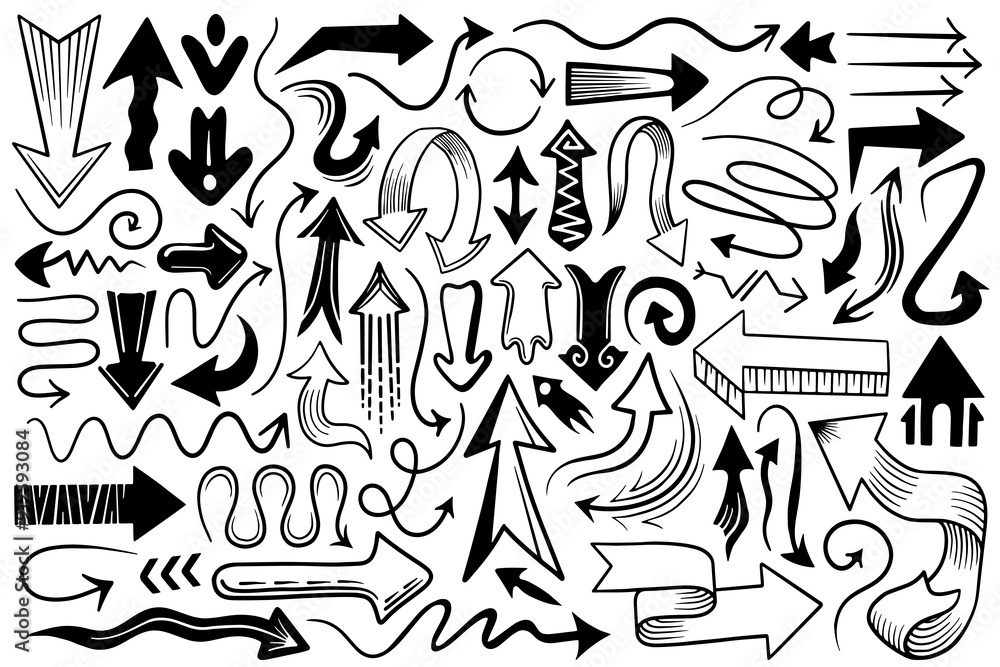 Fototapeta premium Abstract isolated directional arrows. Pointing arrow designs set.