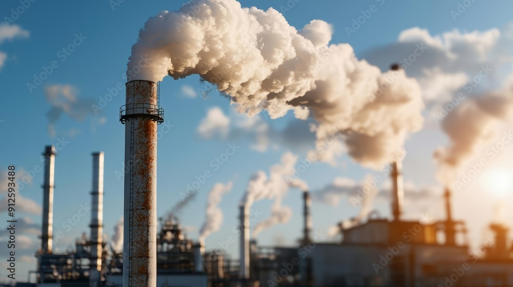 A factory emitting chemical fumes that corrode nearby buildings and structures A factory emitting chemical fumes that corrode nearby buildings and structures