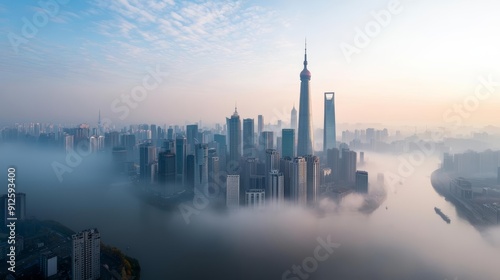 A densely populated city with a visible layer of smog and poor air quality