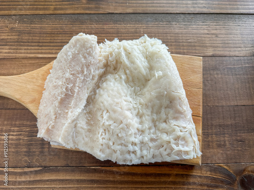 Obraz na plátně Fresh pieces of beef tripe ready for cooking in kitchen on wooden cutting board