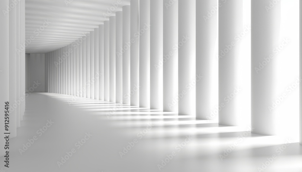 Obraz premium Perspective Of White Modern Architecture Hallway With Light From The Window At A End - 3d Rendering