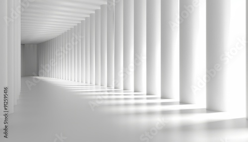 Fototapeta Naklejka Na Ścianę i Meble -  Perspective Of White Modern Architecture Hallway With Light From The Window At A End - 3d Rendering