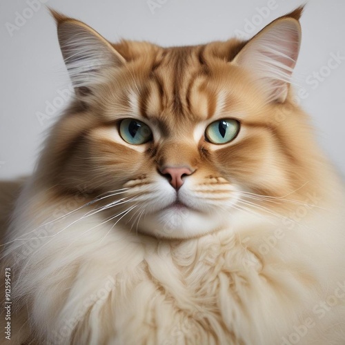 An Highly Detailed Shot Of A Regal Siberian Cat Resting On A Plush Cushion Against A White The