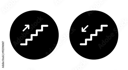 Upstairs and downstairs icon on black circle. Stairs, ladder sign symbol