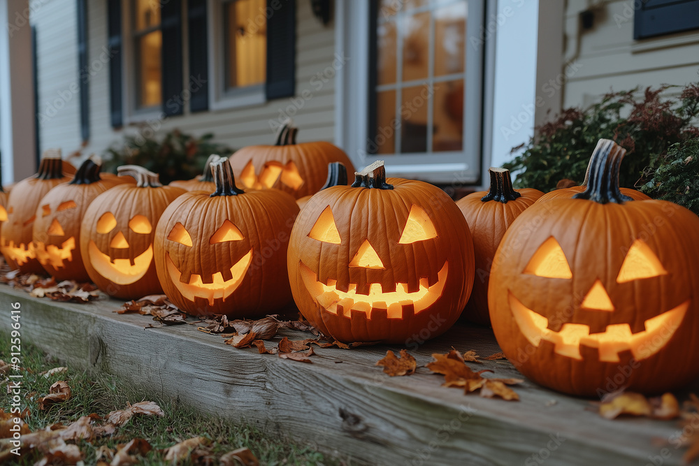 Carving and display of jack-o-lanterns during Halloween celebrations in October Carving and display of jack-o-lanterns during Halloween celebrations in October