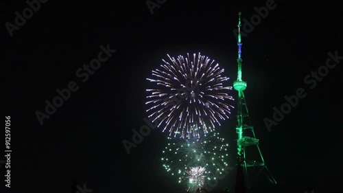 New Year's Eve Fireworks at Tbilisi TV Tower and Ferris Wheel