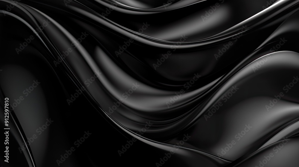 Fototapeta premium Abstract 3D black background with fluid forms and subtle highlights, evoking a sense of mystery and intrigue.