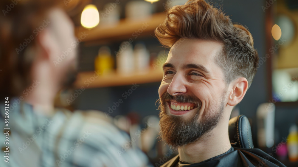 Obraz premium Happy Man with Stylish Haircut at Barbershop
