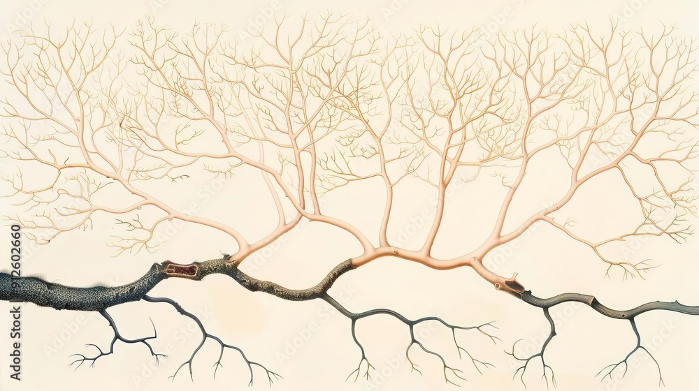 Fototapeta premium Artistic portrayal of nutrient circulation in plant roots, Circulation, botanical science