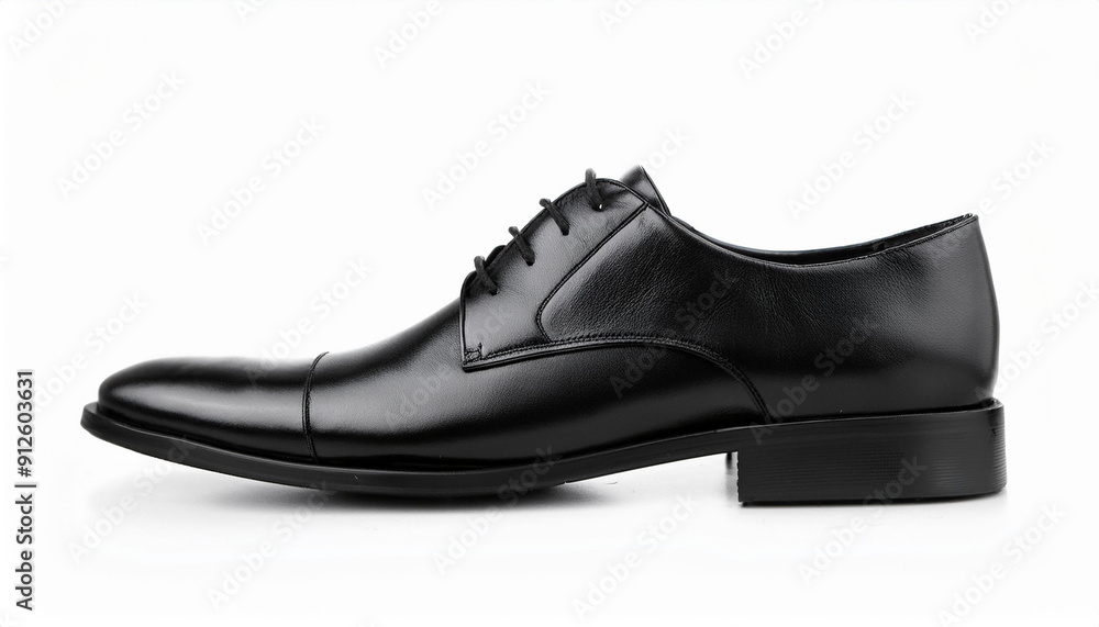Black leather dress shoe with sturdy sole isolated on white background. Fashion male shoes Black leather dress shoe with sturdy sole isolated on white background. Fashion male shoes
