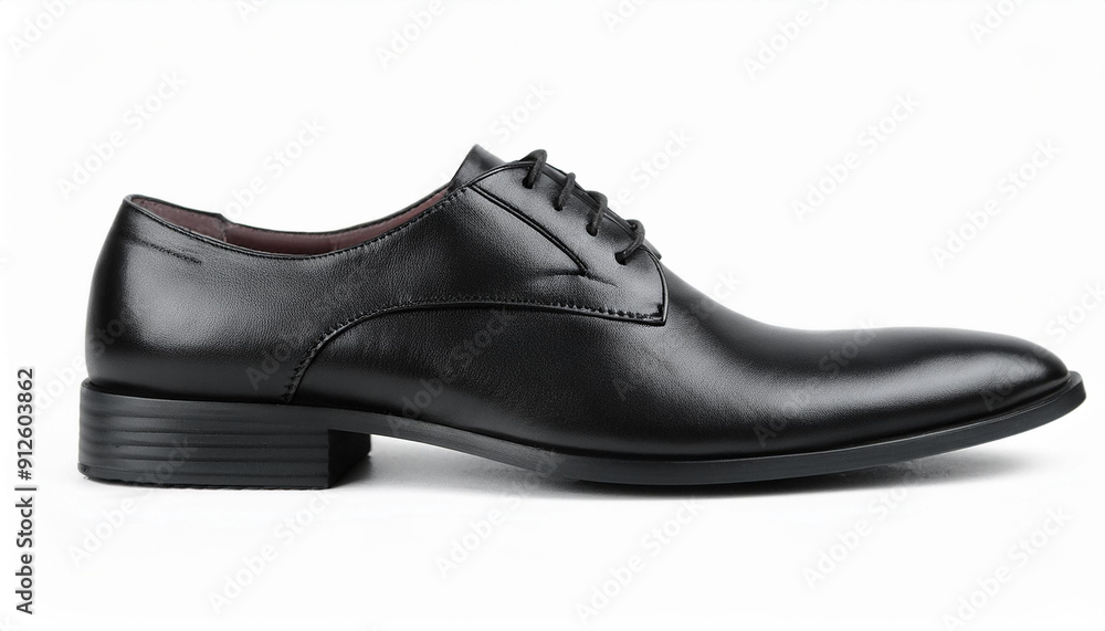 Black leather dress shoe with sturdy sole isolated on white background. Fashion male shoes Black leather dress shoe with sturdy sole isolated on white background. Fashion male shoes